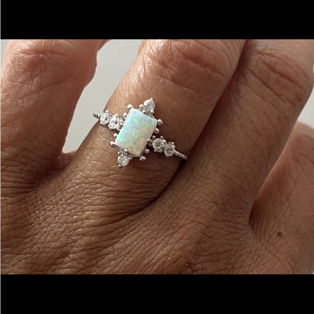 Rectangle Opal Eternity Ring 925 Sterling Silver … - image 6